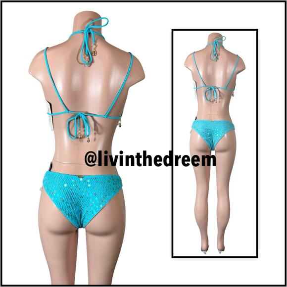 Beach Bunny Winslow Tri Top DD Deana Skimpy Bottom  M- Aqua $366 - Picture 7 of 13
